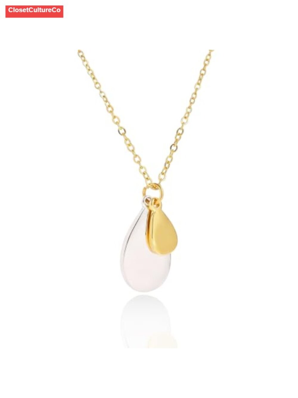 Mixed Metal Two Tone Teardrop Pendant Necklace Boho Women's Jewelry